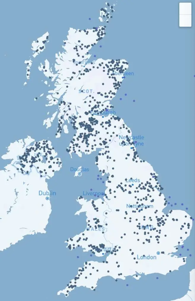 Location of UK wind farms - July 2025