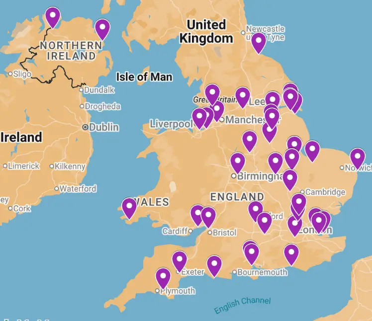 Map of gas power stations in the UK