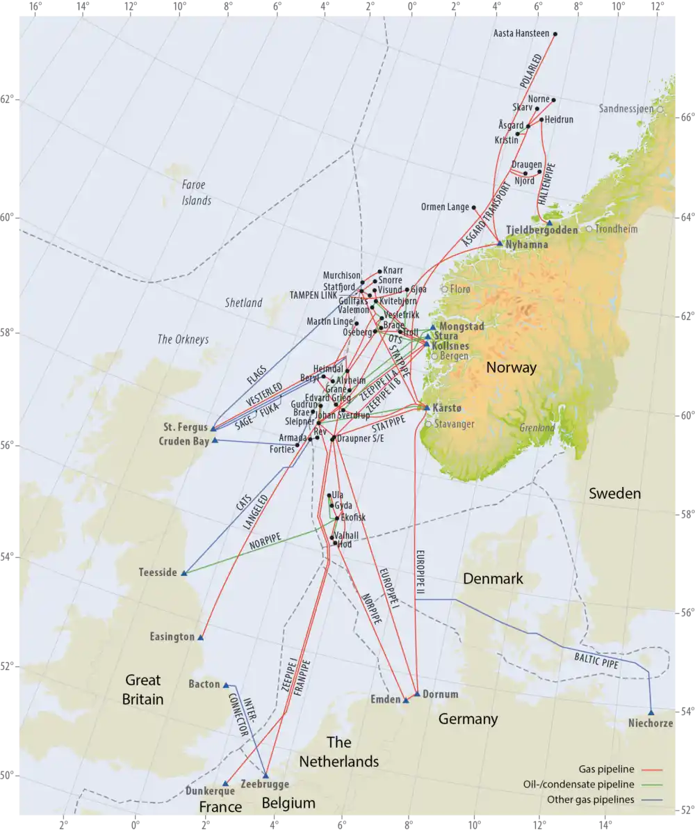 North Sea gas pipeline map