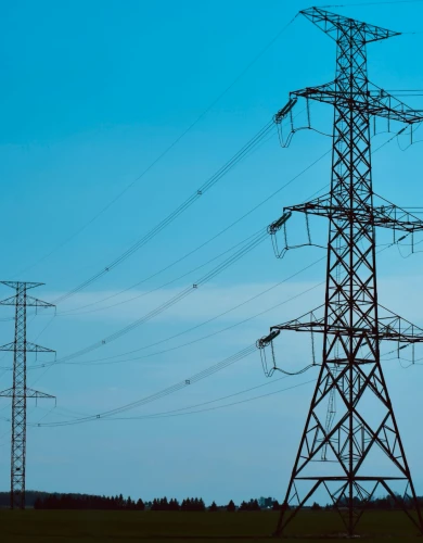 High voltage transmission network cables and pylons